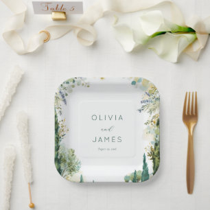 Serene Sage Watercolor Florals Paper Plates