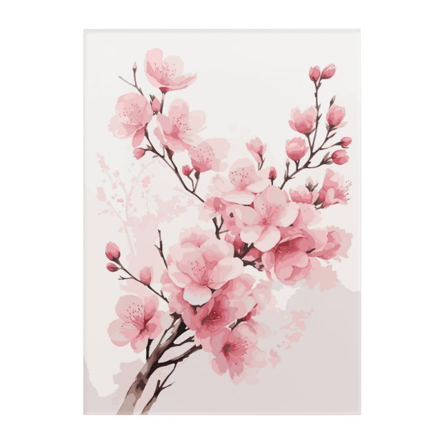 Serene Sakura Illustration Acrylic Print (Front)