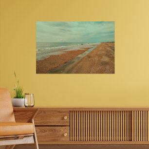 Serene Sandy Beach Ocean Tide Minimalist Landscape Poster