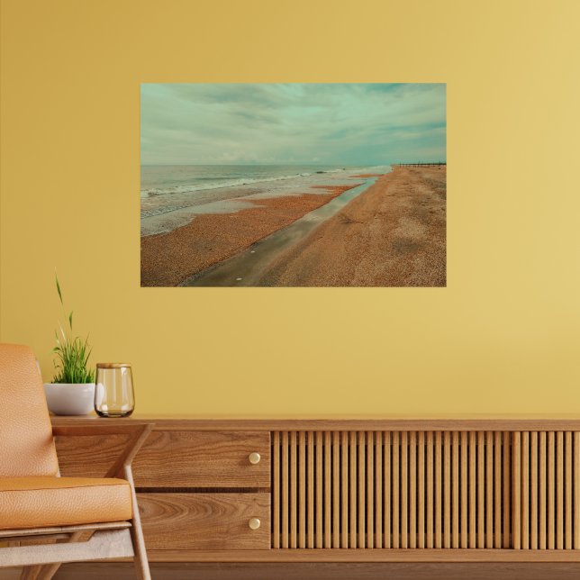 Serene Sandy Beach Ocean Tide Minimalist Landscape Poster (Living Room 2)