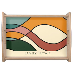 Serene Savanna Gentle Abstract Earthy Family Name  Serving Tray