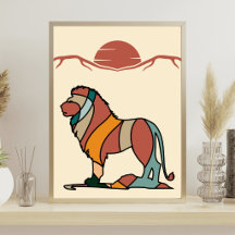 Serene Savanna Kind Lion Abstract Modern Art