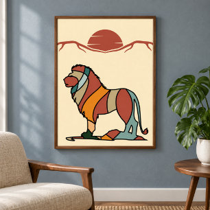 Serene Savanna Kind Lion Abstract Modern Art Poster