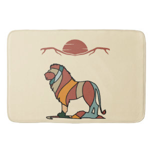 Serene Savanna Kind Lion Abstract Modern Earthy  Bath Mat
