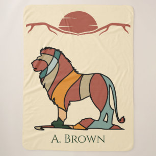 Serene Savanna Kind Lion Abstract Modern Earthy Sherpa Blanket