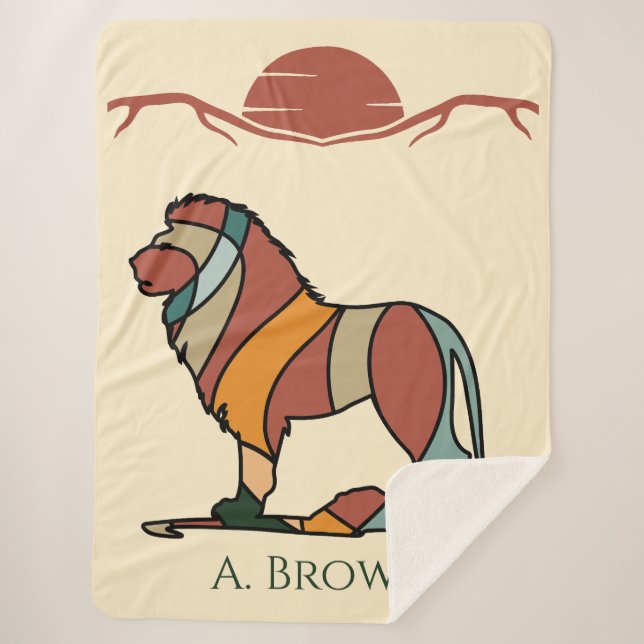 Serene Savanna Kind Lion Abstract Modern Earthy Sherpa Blanket (Front)