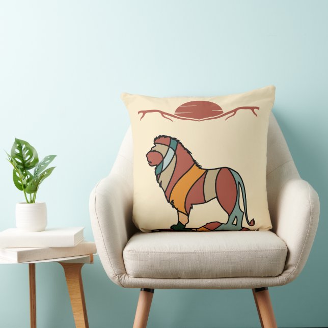 Serene Savanna Kind Lion Abstract Modern Earthy  Throw Pillow (Chair)