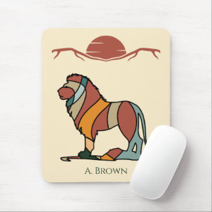 Serene Savanna Kind Lion Abstract Monogram Mouse Pad