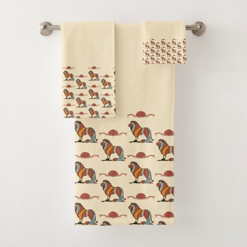 Serene Savanna Kind Lion Abstract Pattern Bath  Towel Set