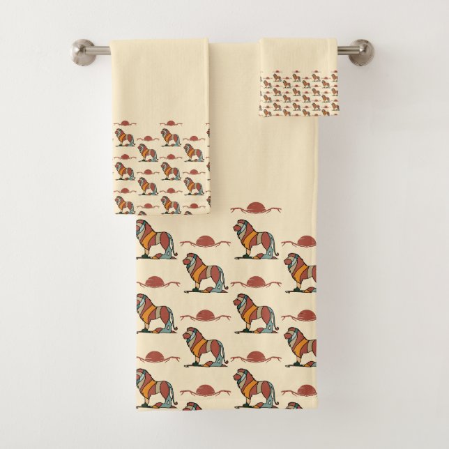 Serene Savanna Kind Lion Abstract Pattern Bath  Towel Set (Insitu)