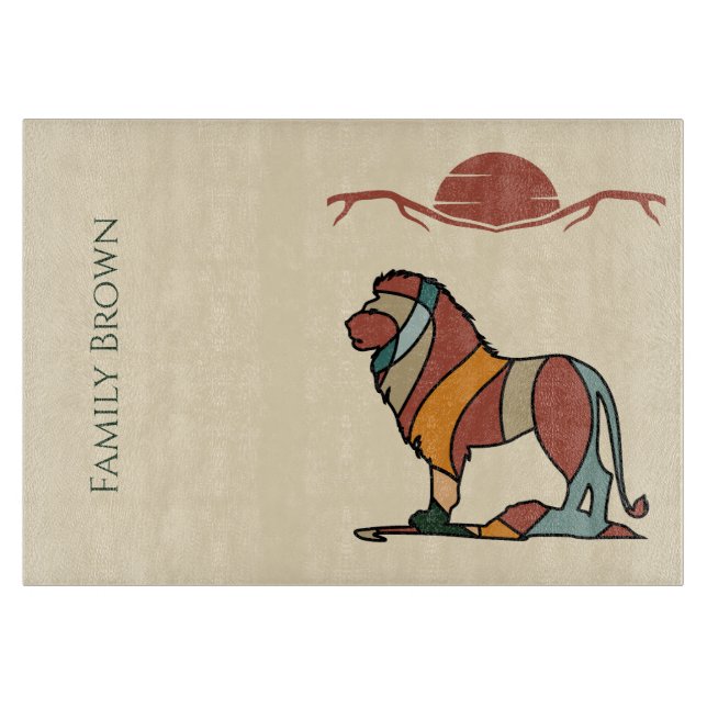 Serene Savanna Kind Lion Custom Family Name Cutting Board (Front)