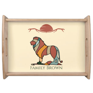 Serene Savanna Kind Lion Custom Family Name Serving Tray