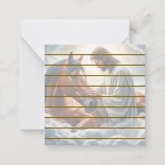 Serene Scene of Compassion with Jesus and Horse  Note Card (Back)