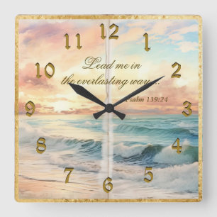 Serene Scene Psalms Ocean Sunset Square Wall Clock