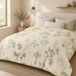 Serene Sea Glass Sage Watercolor Fern Duvet Cover