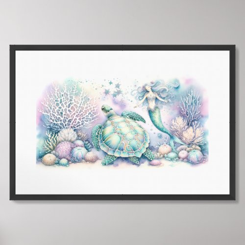 Serene Sea Turtle and Mermaid Print