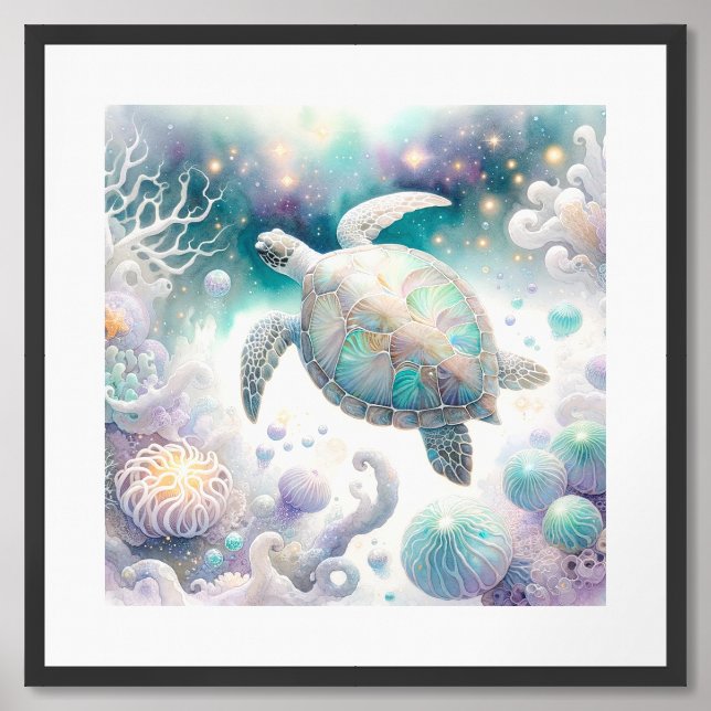 Serene Sea Turtle Art Prints (Framed Front)