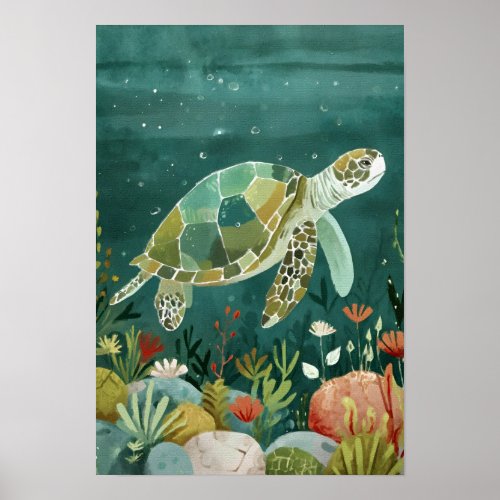 Serene Sea Turtle Underwater Oasis Poster