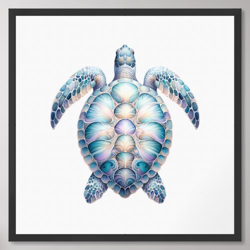 Serene Sea Turtle Watercolor Painting Framed Art