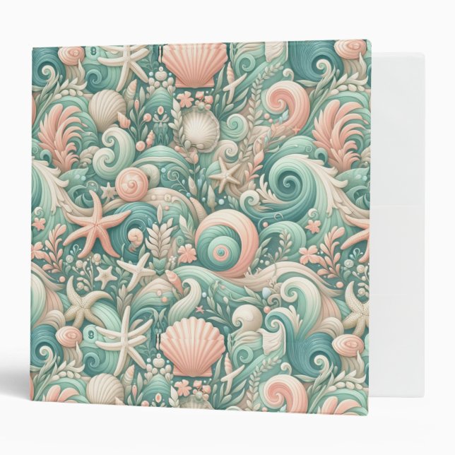 Serene Seashore Swirls: Pastel Ocean Whispers 3 Ring Binder (Front/Inside)