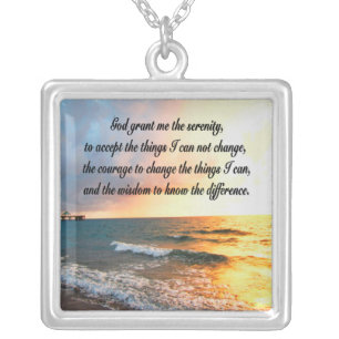 SERENE SERENITY PRAYER SUNRISE PHOTO DESIGN SILVER PLATED NECKLACE