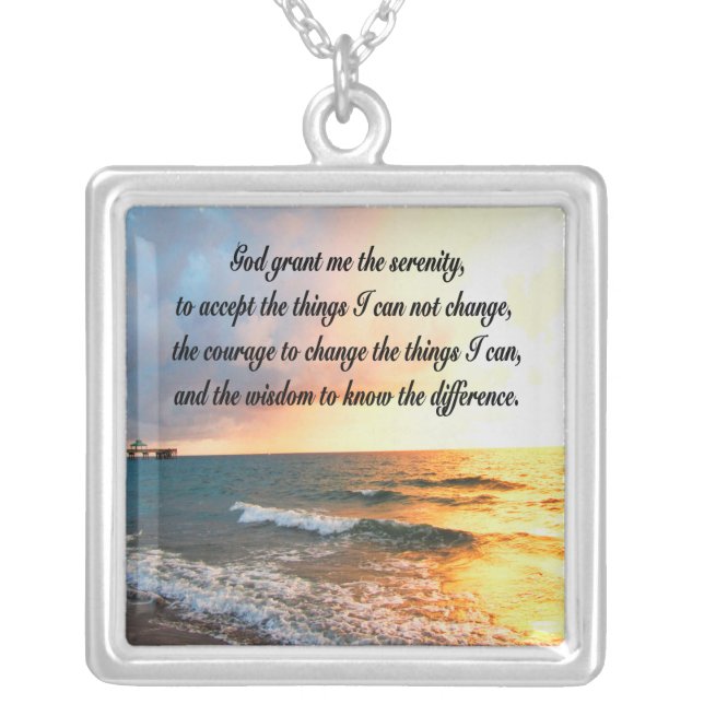 SERENE SERENITY PRAYER SUNRISE PHOTO DESIGN SILVER PLATED NECKLACE (Front)