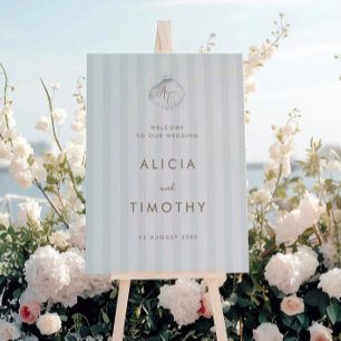 Serene Shell Monogram Coastal Stripes Wedding Foam Board