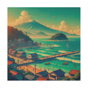 Serene Shores of Fuji Wood Wall Art