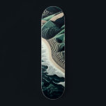 Serene Shores Skateboard<br><div class="desc">Serene Shores: This stunning top-down illustration captures the harmony of land and sea, featuring waves gently breaking on sandy beaches with lush green mountains in the background. Rendered in soothing shades of dark blue-green, the artwork evokes a sense of tranquility and balance. The intricate detail of the ocean’s patterns meeting...</div>