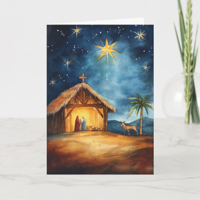 Serene Silent Night Watercolor Card (Front)