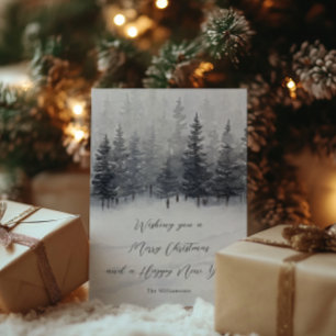 Serene Snowy Forest Personalized Name Christmas Holiday Card