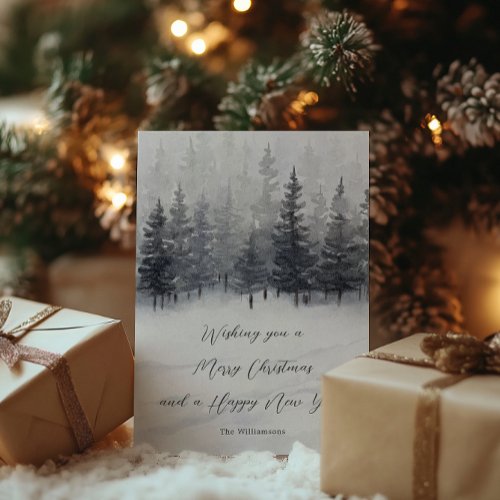 Serene Snowy Forest Personalized Name Christmas Holiday Card