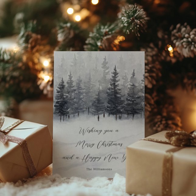 Serene Snowy Forest Personalized Name Christmas Holiday Card (Creator Uploaded)