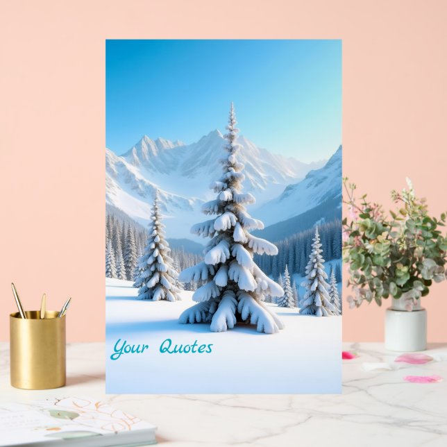 Serene Snowy Mountain Landscape & Winter Pine Tree Acrylic Sign (Wedding)