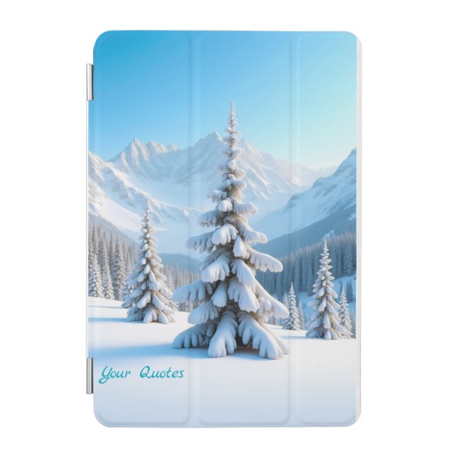Serene Snowy Mountain Landscape & Winter Pine Tree iPad Mini Cover (Front)