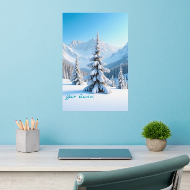 Serene Snowy Mountain Landscape & Winter Pine Tree Wall Decal (Home Office 2)