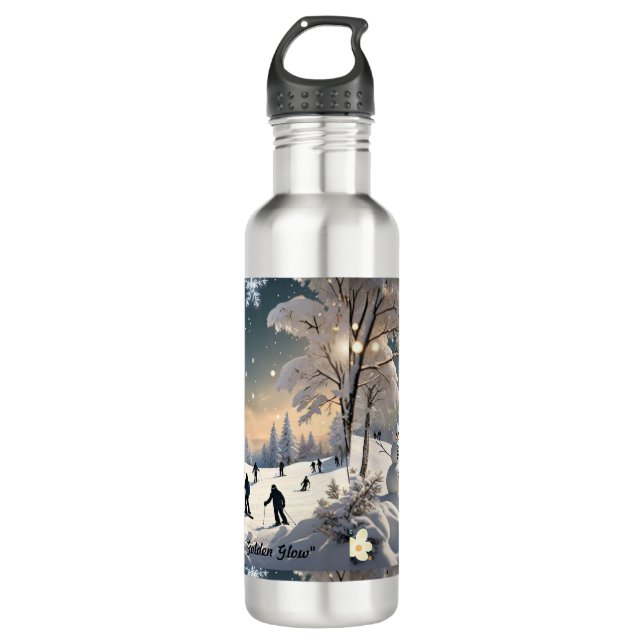 "Serene Snowy Nights" Stainless Steel Water Bottle (Front)
