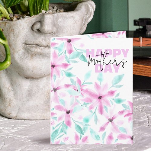 Serene Soft Pink Watercolor Flowers Mothers Day Card