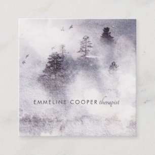 Serene Soft Watercolor Trees Blue Business Card