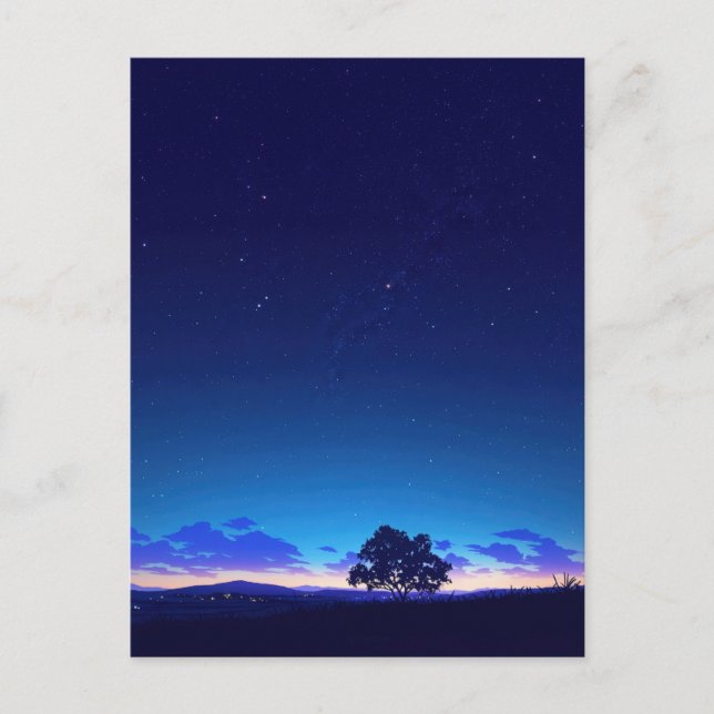 Serene Starry Night Tree Silhouette Postcard (Front)