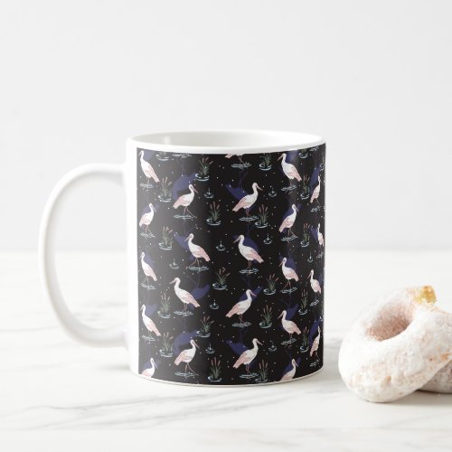 Serene Stork Pond Pattern _ Elegant Reflections Coffee Mug