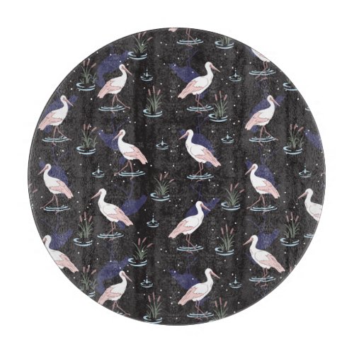 Serene Stork Pond Pattern _ Elegant Reflections Cutting Board