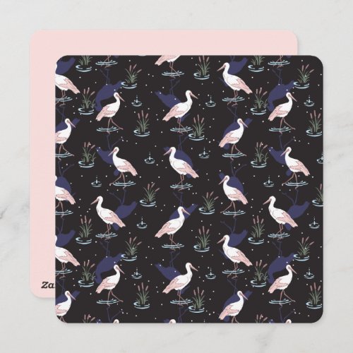 Serene Stork Pond Pattern _ Elegant Reflections Holiday Card