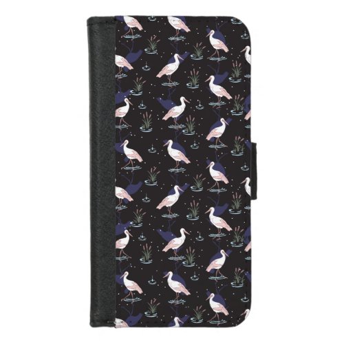 Serene Stork Pond Pattern _ Elegant Reflections iPhone 87 Wallet Case