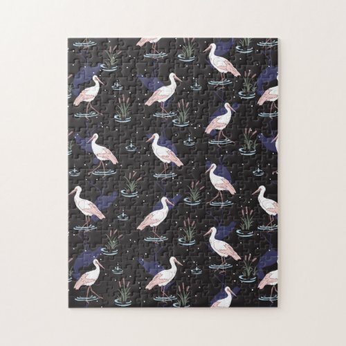 Serene Stork Pond Pattern _ Elegant Reflections Jigsaw Puzzle