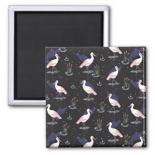 Serene Stork Pond Pattern _ Elegant Reflections Magnet