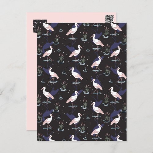 Serene Stork Pond Pattern _ Elegant Reflections Postcard