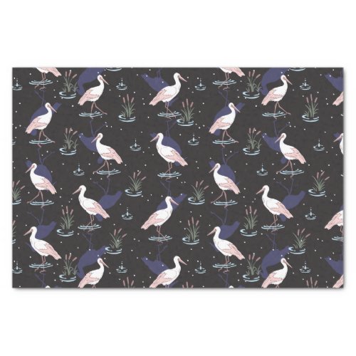 Serene Stork Pond Pattern _ Elegant Reflections Tissue Paper