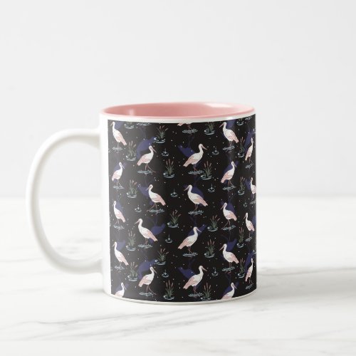 Serene Stork Pond Pattern _ Elegant Reflections Two_Tone Coffee Mug
