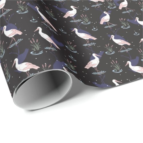 Serene Stork Pond Pattern _ Elegant Reflections Wrapping Paper